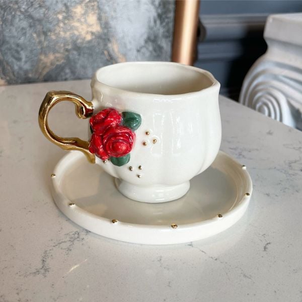 Güllü Çay Fincanı Tabaklı