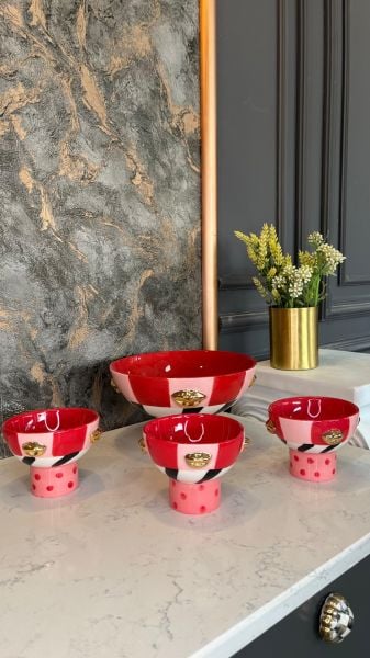 Pembe Kırmızı Dudaklı Ayaklı Mini Kase