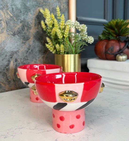 Pembe Kırmızı Dudaklı Ayaklı Mini Kase