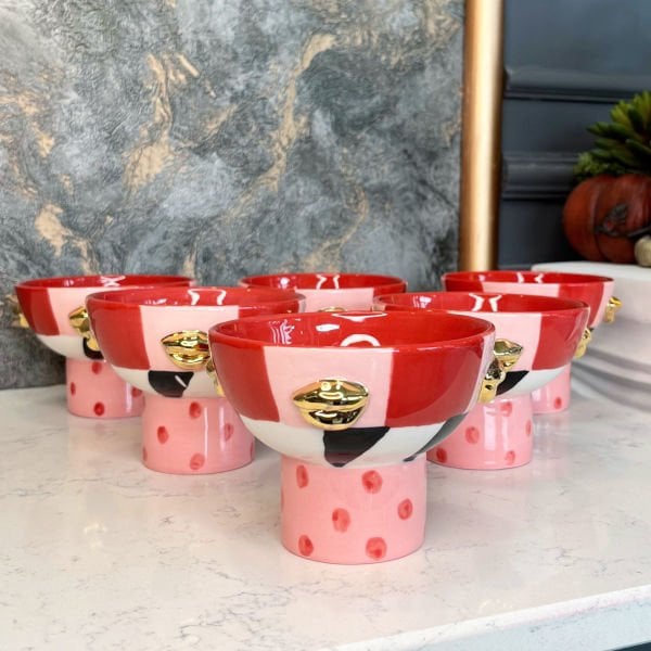 Pembe Kırmızı Dudaklı Ayaklı Mini Kase