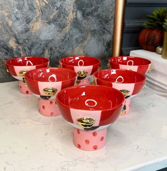 Pembe Kırmızı Dudaklı Ayaklı Mini Kase