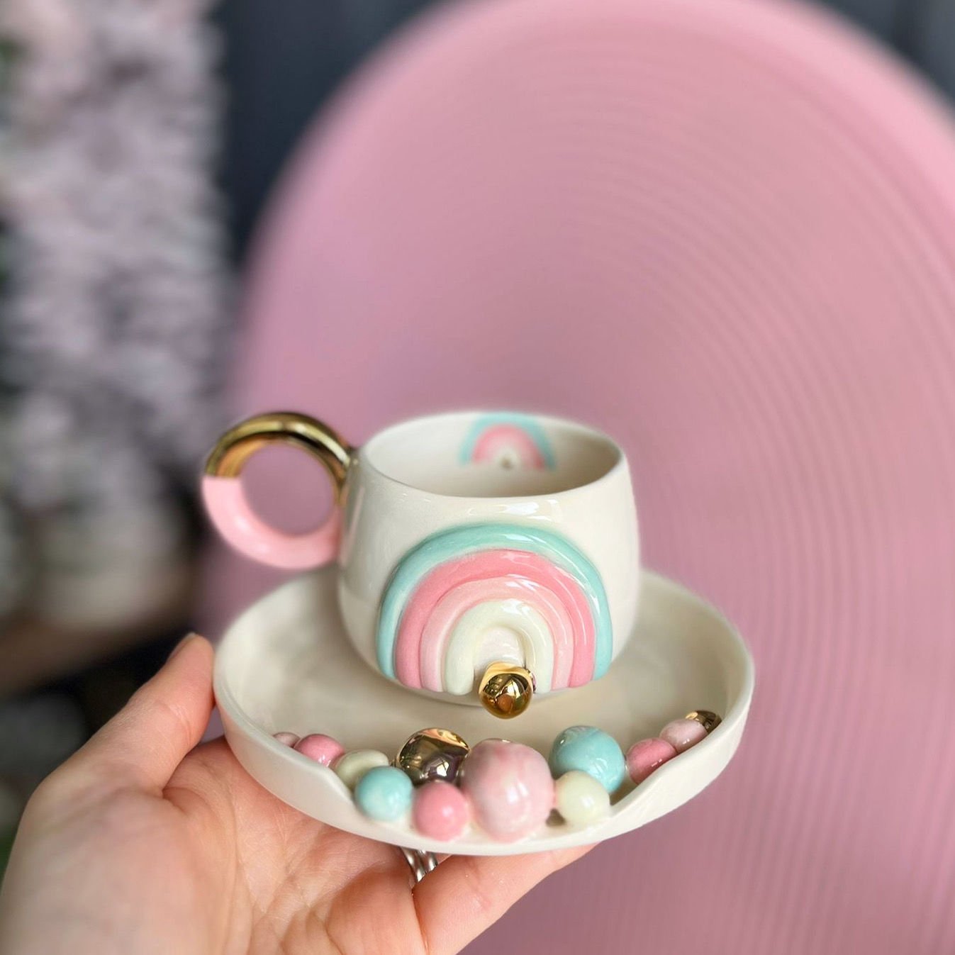 Harfli Sweety Gökkuşağı Türk kahvesi fincanı