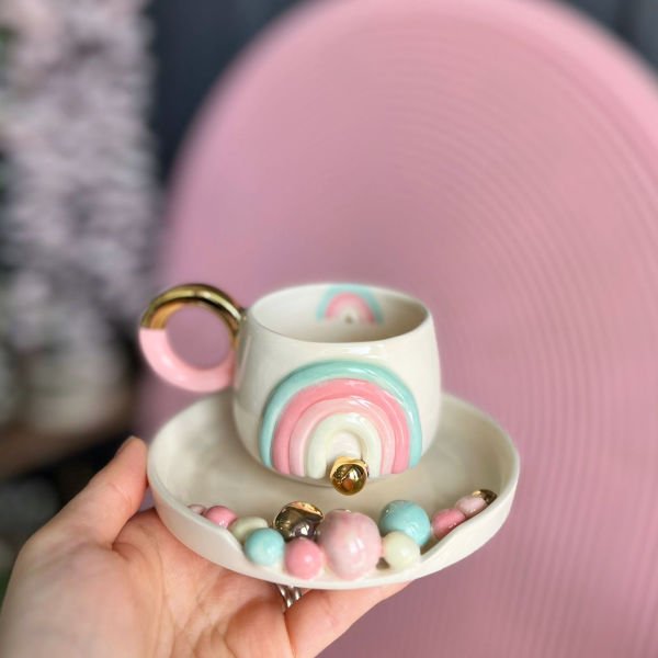 Harfli Sweety Gökkuşağı Türk kahvesi fincanı