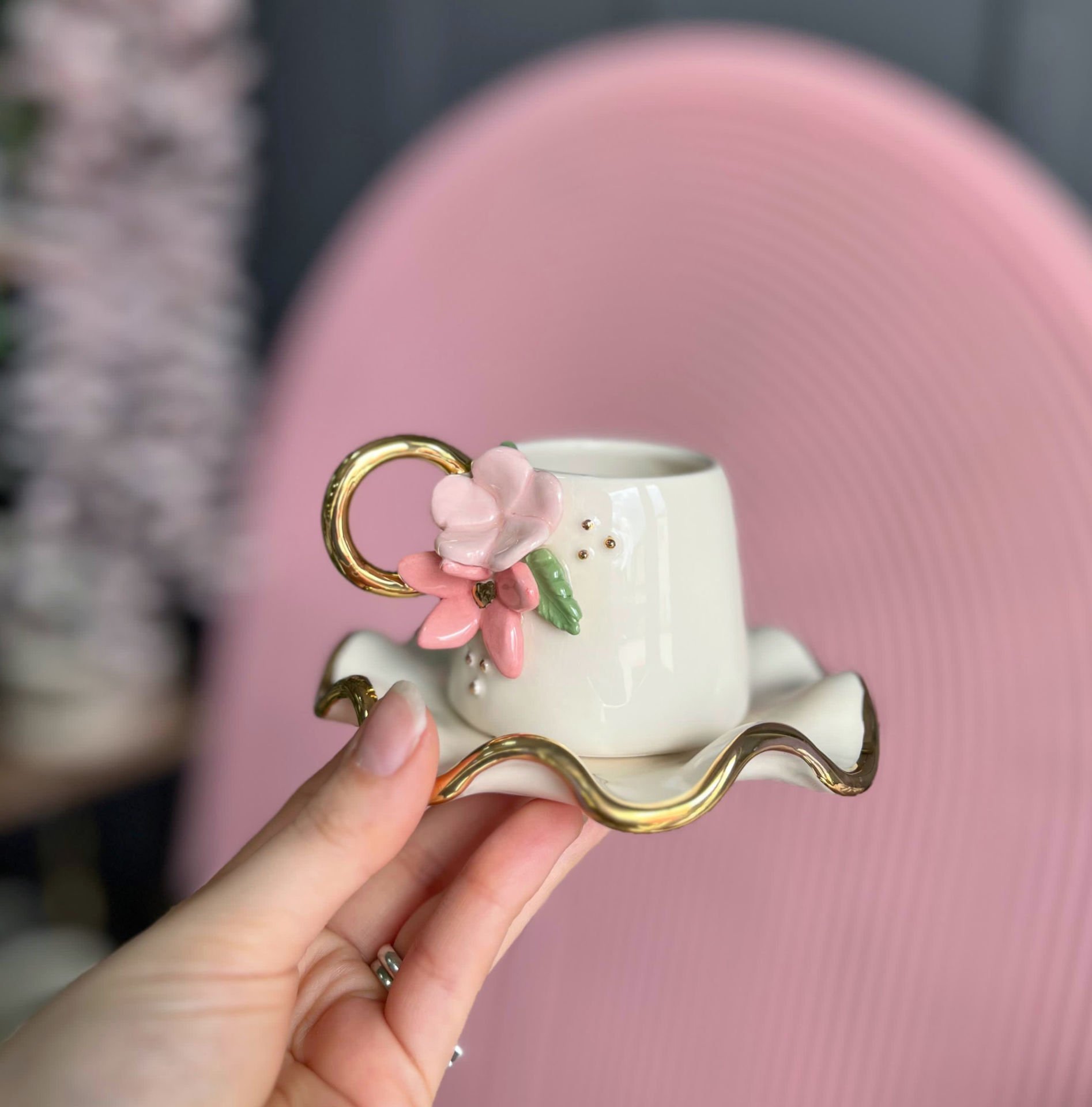 Mine Çiçekli Konik Türk kahvesi fincanı