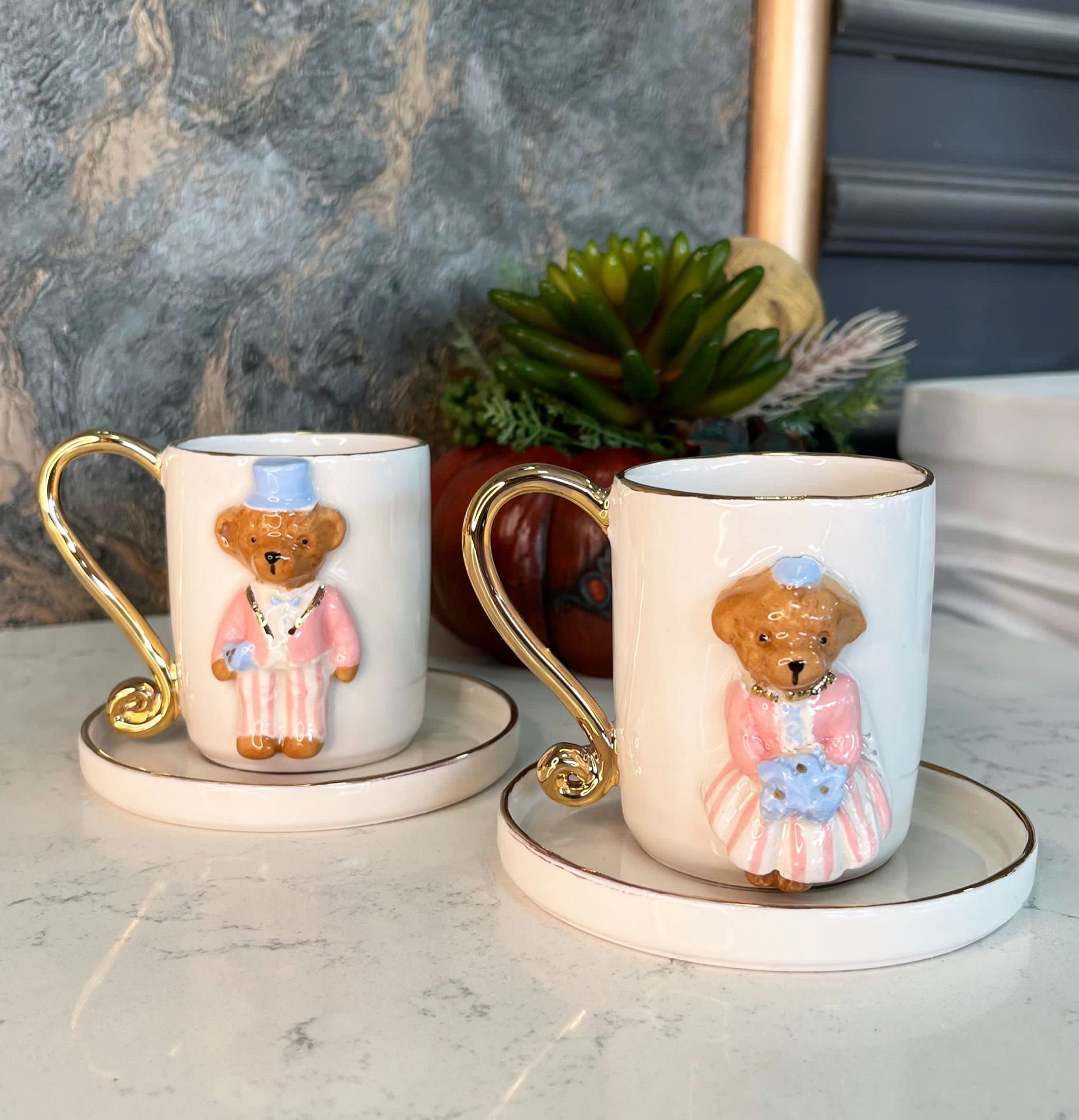 Tedy Fincan Kız Çizgili Pembe