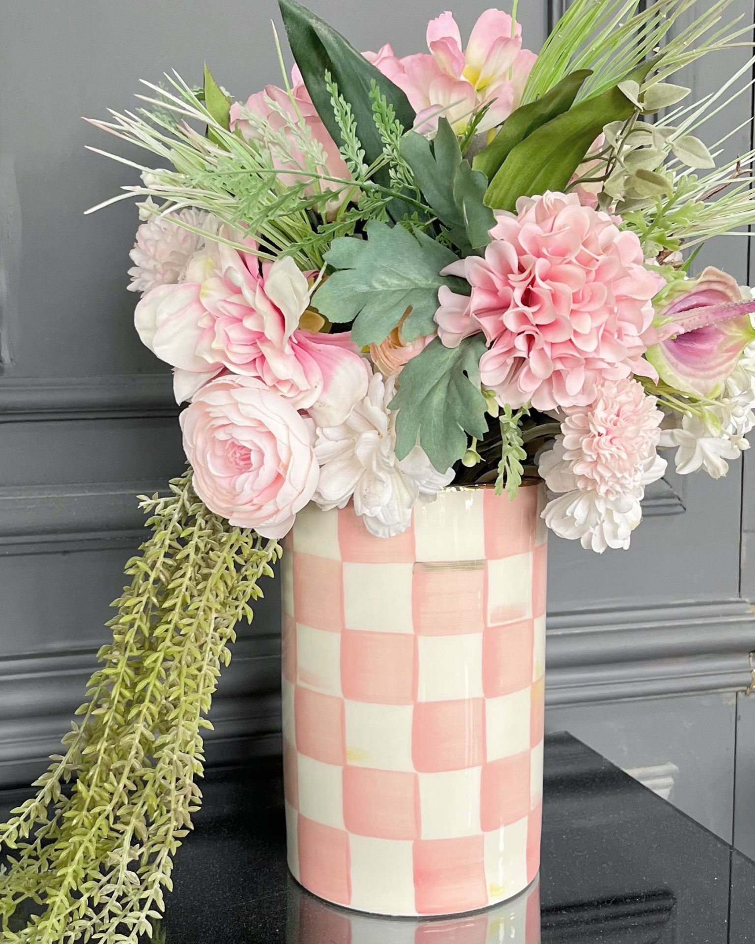 Damalı Dikey Vazo/Kaşıklık (Pembe)