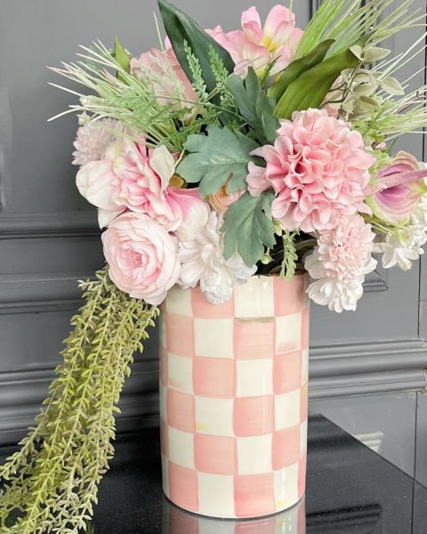 Damalı Dikey Vazo/Kaşıklık (Pembe)