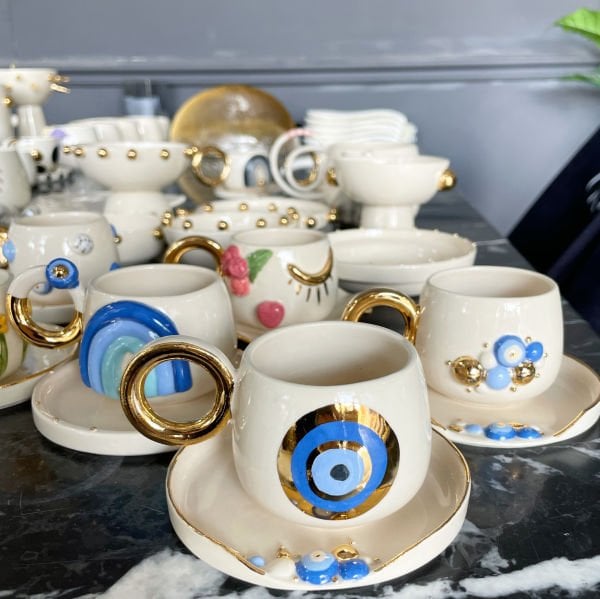 Küçük Nazar Boncuklu Tombul Türk Kahvesi Fincanı