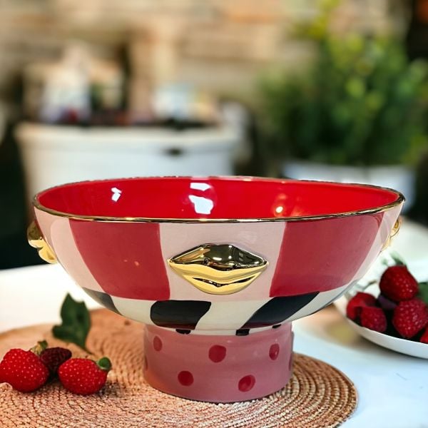 Pembe Kırmızı Dudaklı Ayaklı Kase
