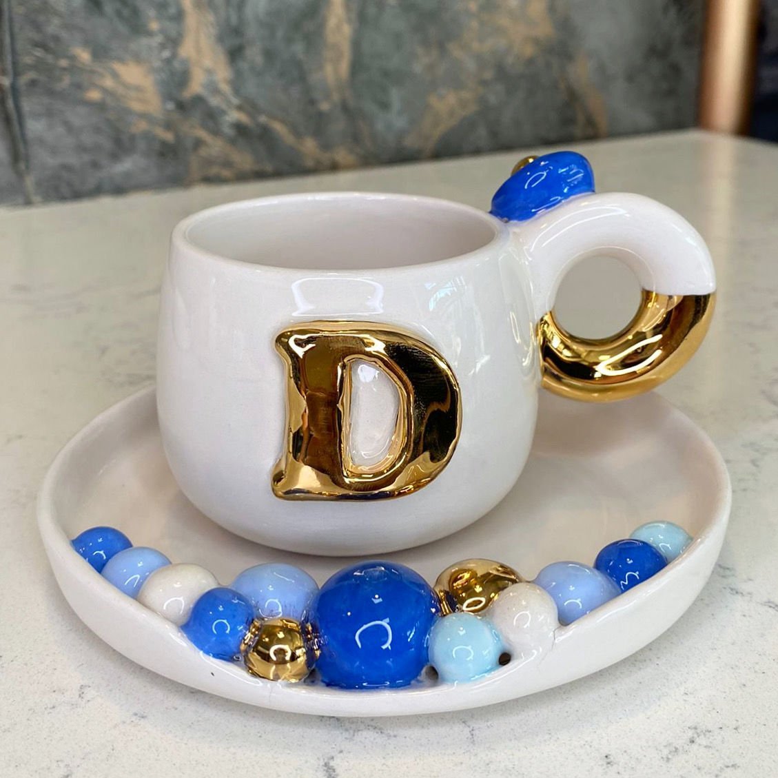 Harfli Nazar Gökkuşağı Türk kahvesi fincanı