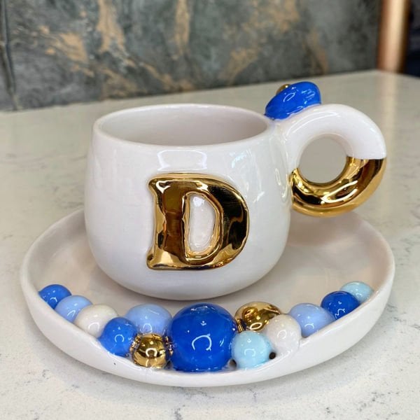 Harfli Nazar Gökkuşağı Türk kahvesi fincanı