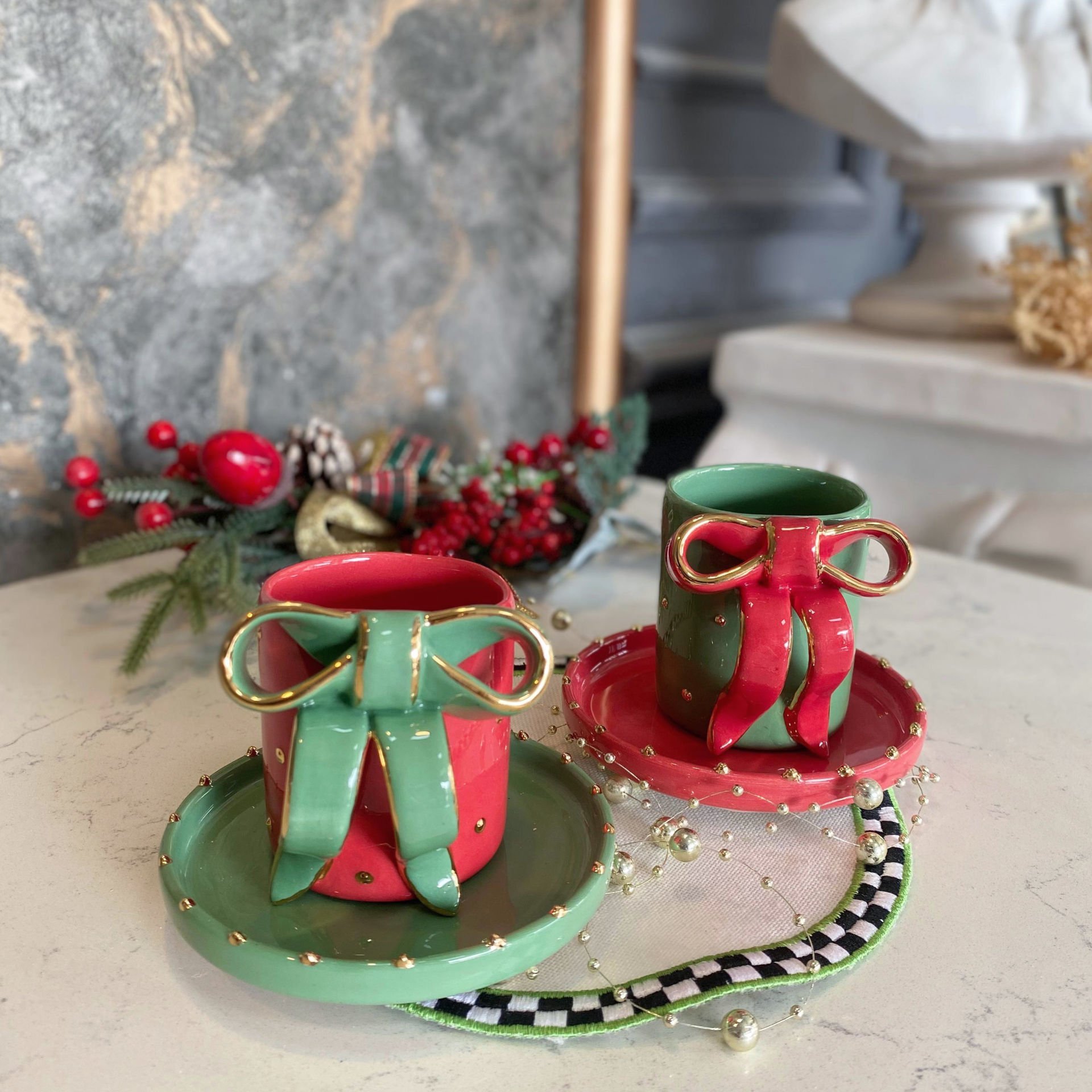 Kurdele Türk Kahvesi Fincanı Kırmızı