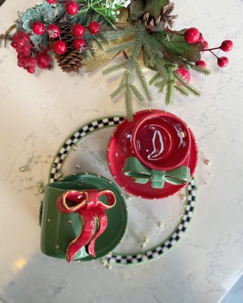 Kurdele Türk Kahvesi Fincanı Kırmızı