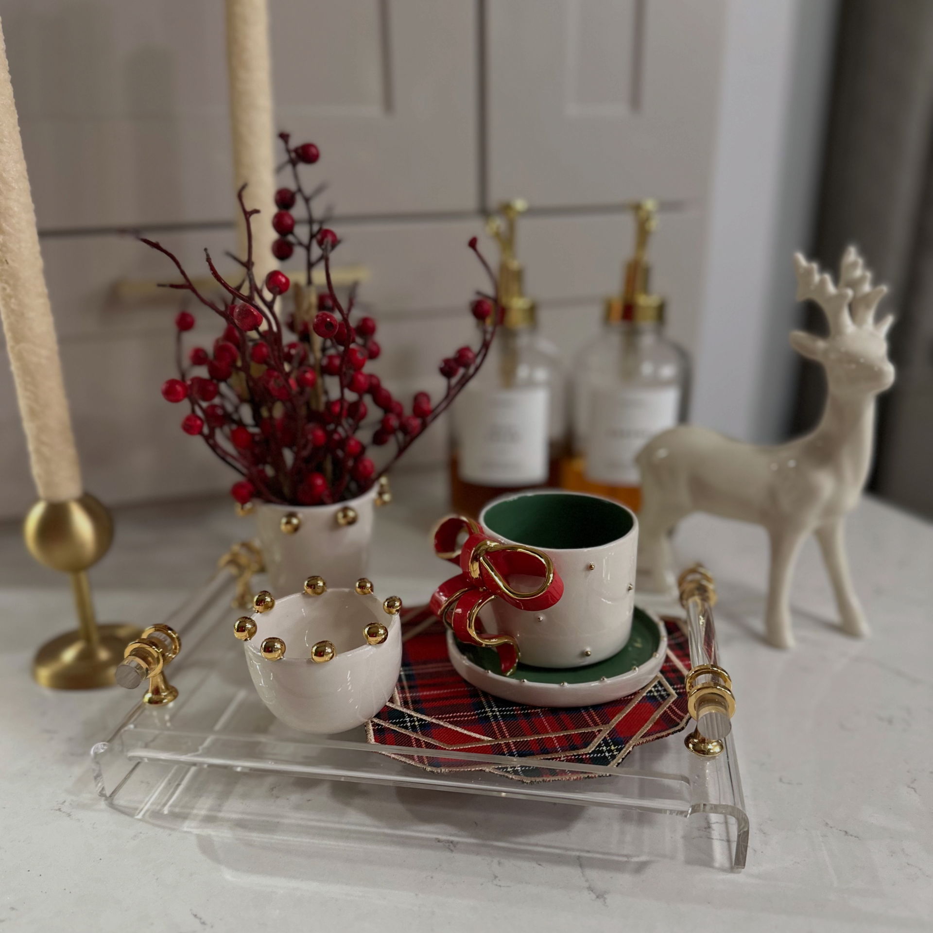 Kurdele Double Türk kahvesi fincanı (kırmızı-yeşil)