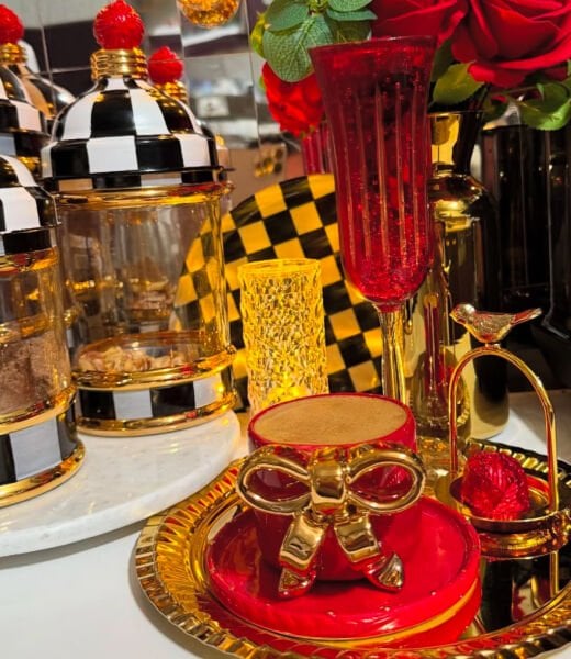 Kurdele Double Türk Kahvesi fincanı kırmızı-Gold