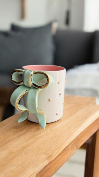 Kurdele Kupa Pembe-Mint Yeşili